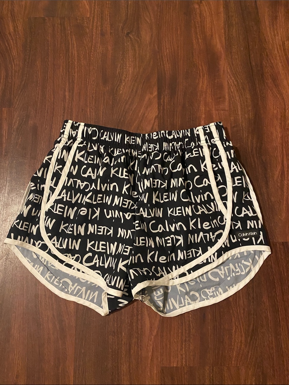 Calvin Klein Black Shorts with White Script Logo Trim - Women